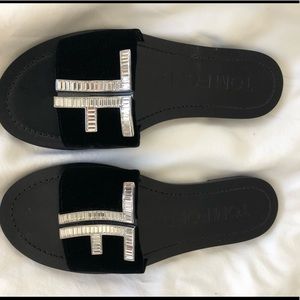 TOM FORD SLIDES BLACK VELVET AND CRYSTAL